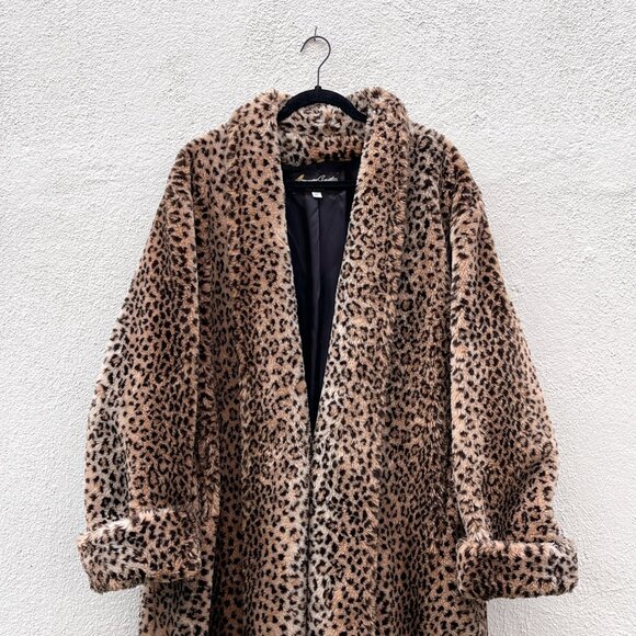 Vintage 90s Y2K American Signature Leopard Animal Print Faux Fur Coat Duster XL - Picture 4 of 7
